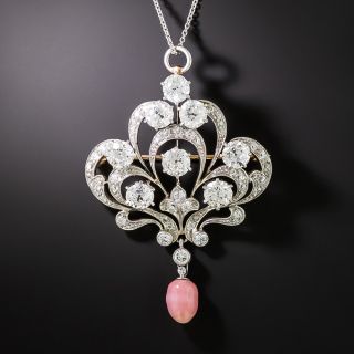 Edwardian Diamond and Conch Pearl Lavaliere/Brooch - 1