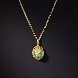 Victorian Egyptian Revival Turquoise Scarab Snake Pendant - 1