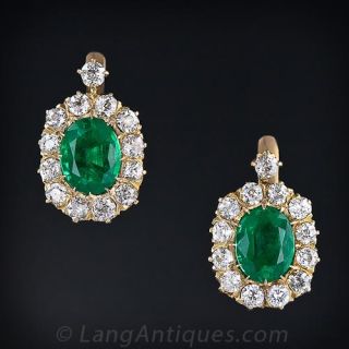 Victorian Emerald and Diamond Cluster Earrings