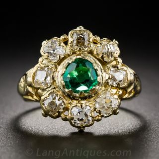 Victorian Emerald and Diamond Cluster Ring