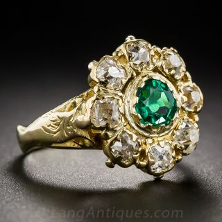 Victorian Emerald and Diamond Cluster Ring