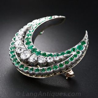 Victorian Emerald and Diamond Crecent Brooch and Pendant