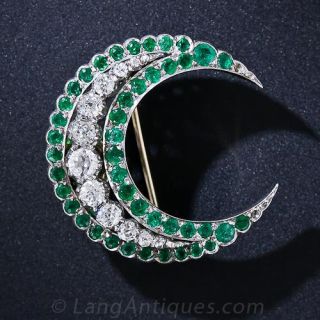 Victorian Emerald and Diamond Crecent Brooch and Pendant