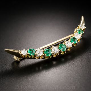 Victorian Emerald and Diamond Crescent Pin
