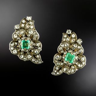 Victorian Emerald and Diamond Flower Earrings - 2