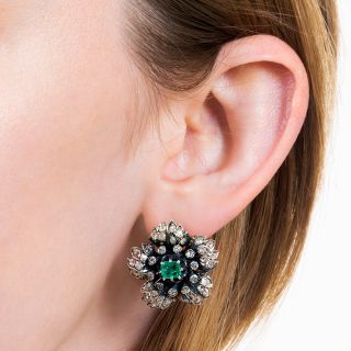 Victorian Emerald and Diamond Flower Earrings