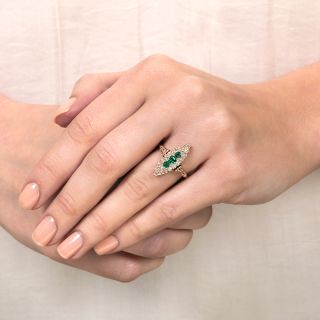 Victorian Emerald and Diamond Navette Ring