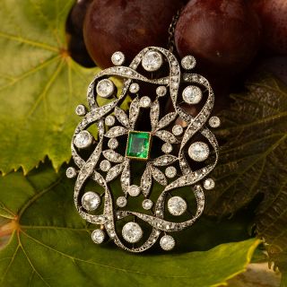Victorian Emerald and Diamond Pendant Necklace