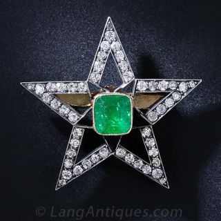 Victorian Emerald and Diamond Star Brooch / Pendant - 1