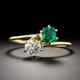 Victorian Emerald and Diamond Toi et Moi Ring - 3