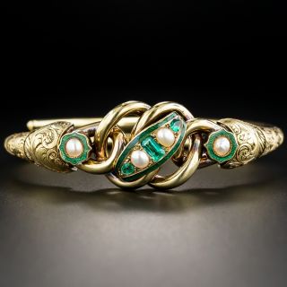 Victorian Emerald and Pearl Bangle Bracelet