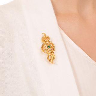 Victorian Emerald, Diamond and Seed Pearl  Brooch