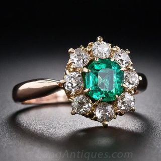 Victorian Emerald Diamond Halo Ring