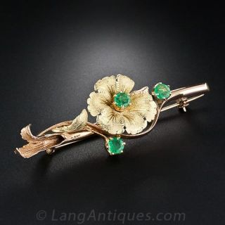 Victorian Emerald Flower Brooch