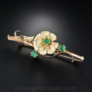 Victorian Emerald Flower Brooch