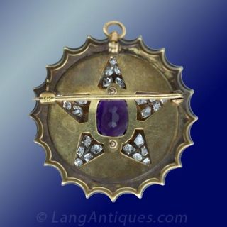 Victorian Enamel, Amethyst and Diamond Pin