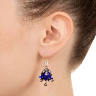 Victorian Enamel and Diamond Bluebell Flower Earrings