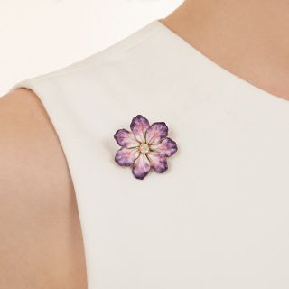 Victorian Enamel and Diamond Flower Brooch