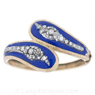 Victorian Enamel and Diamond Hinged Bangle