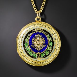 Victorian Enamel and Diamond Locket Pendant - 2