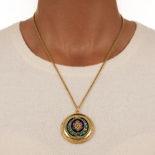 Victorian Enamel and Diamond Locket Pendant