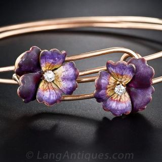 Victorian Enamel and Diamond Pansy  Bracelets