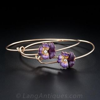 Victorian Enamel and Diamond Pansy  Bracelets