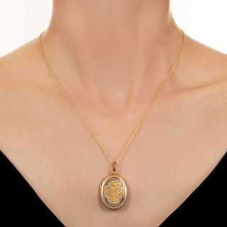 Victorian Enamel and Engraved Oval Locket