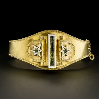 Victorian Enamel and Green Beryl Bangle Bracelet - 1