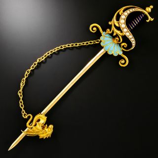 Victorian Enamel and Natural Pearl Saber/Griffin Pin - 2