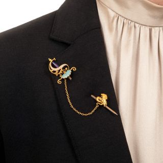 Victorian Enamel and Natural Pearl Saber/Griffin Pin
