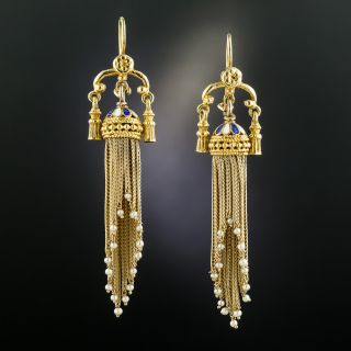 Victorian Enamel and Pearl Dangle Earrings - 2