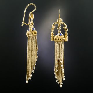 Victorian Enamel and Pearl Dangle Earrings