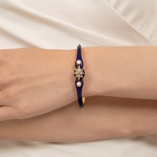 Victorian Enamel and Pearl Starburst Bangle