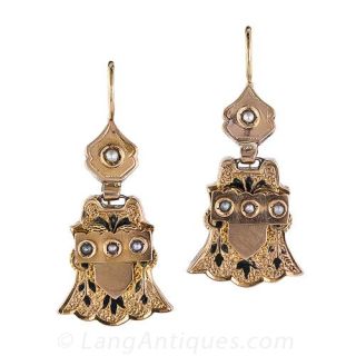 Victorian Enamel and Seed Pearl Earrings
