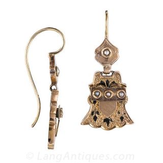 Victorian Enamel and Seed Pearl Earrings