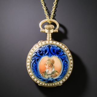 Victorian Enamel and Seed Pearl Pendant Watch - 1