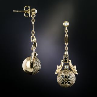 Victorian Enamel Ball Drop Earrings - 2
