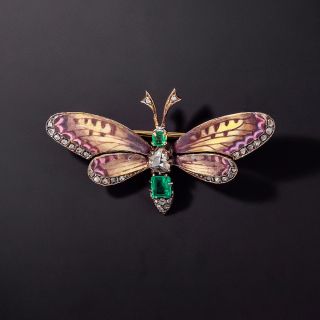 Victorian Enamel Butterfly with Emeralds and Diamonds - 0