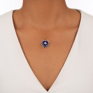 Victorian Enamel, Diamond and Pearl Locket Necklace