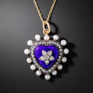 Victorian Enamel, Diamond and Pearl Locket Necklace - 2