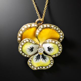 Victorian Enamel, Diamond and Pearl Pansy Pendant/Brooch - 2