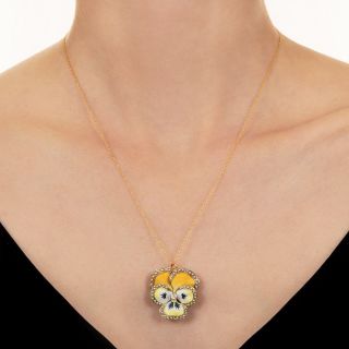 Victorian Enamel, Diamond and Pearl Pansy Pendant/Brooch