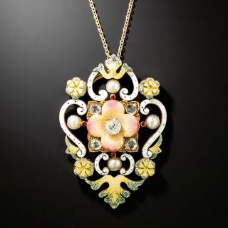Victorian Enamel, Diamond and Pearl Pendant/Brooch - 2