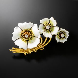 Victorian Enamel Flower and Diamond Brooch - 2