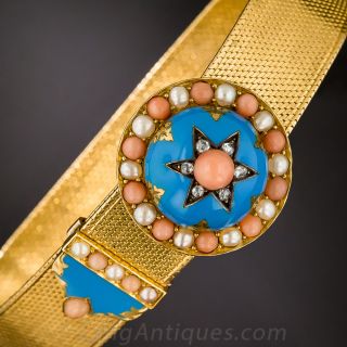 Victorian Enamel, Natural Pearl and Coral Bracelet