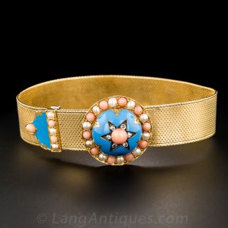 Victorian Enamel, Natural Pearl and Coral Bracelet