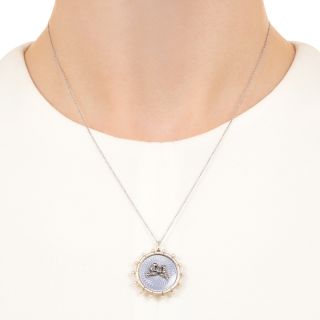 Victorian Enamel, Natural Pearl and Diamond Pendant Locket