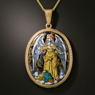 Victorian Enameled "Angel Playing a Violin" Pendant Locket - 1