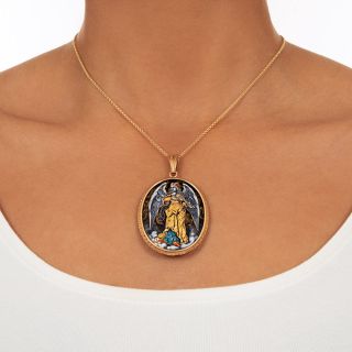 Victorian Enameled "Angel Playing a Violin" Pendant Locket
